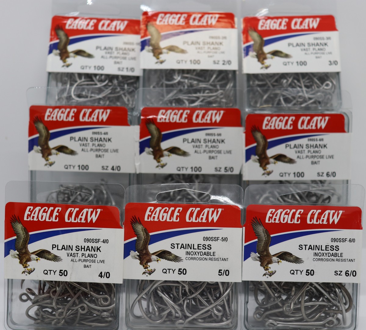 Eagle Claw 090SSF-6/0 Plain Shank Offset Hook, Stainless Steel Size.